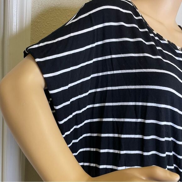 Coco Kelly Striped Blouse With Open Back Black White Leopard Detail Size 3X - Picture 7 of 11